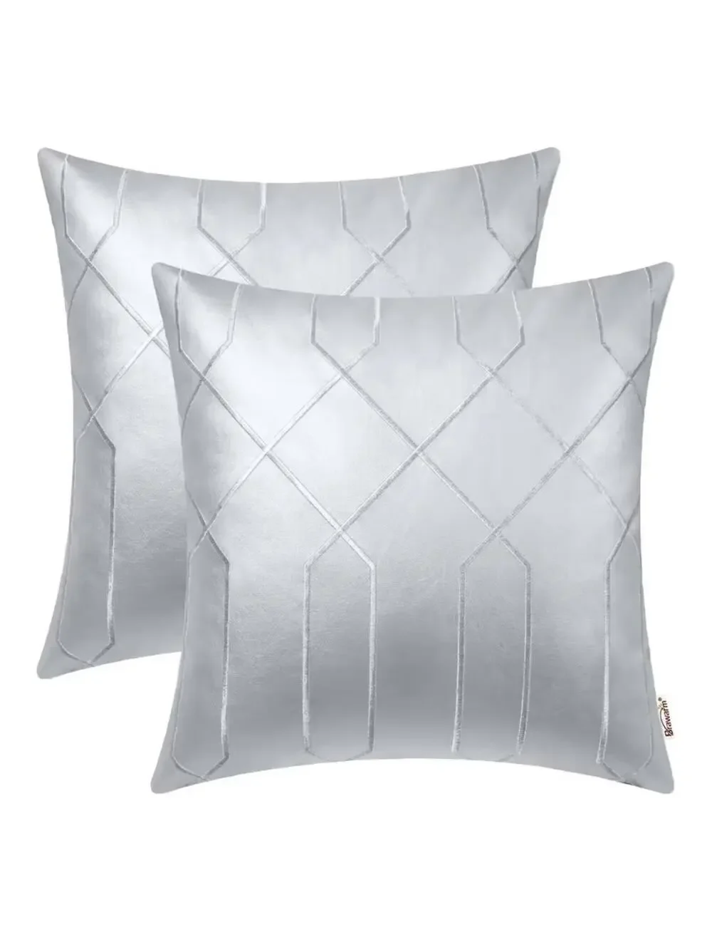 BRAWARM Faux Leather Pillow Covers 22 X 22 Inches, Silver Leather Pillow Covers
